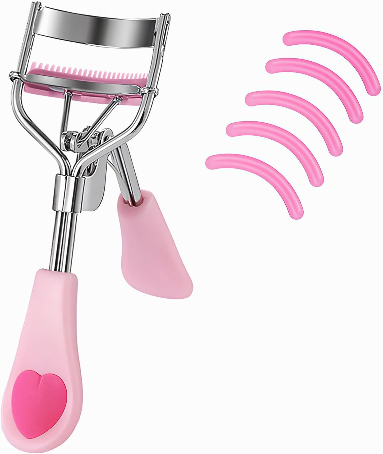 🔥Stainless Steel Eyelash Curler with Built-in Comb Pinch Pain-Free with 5 Silicone Refill Pads